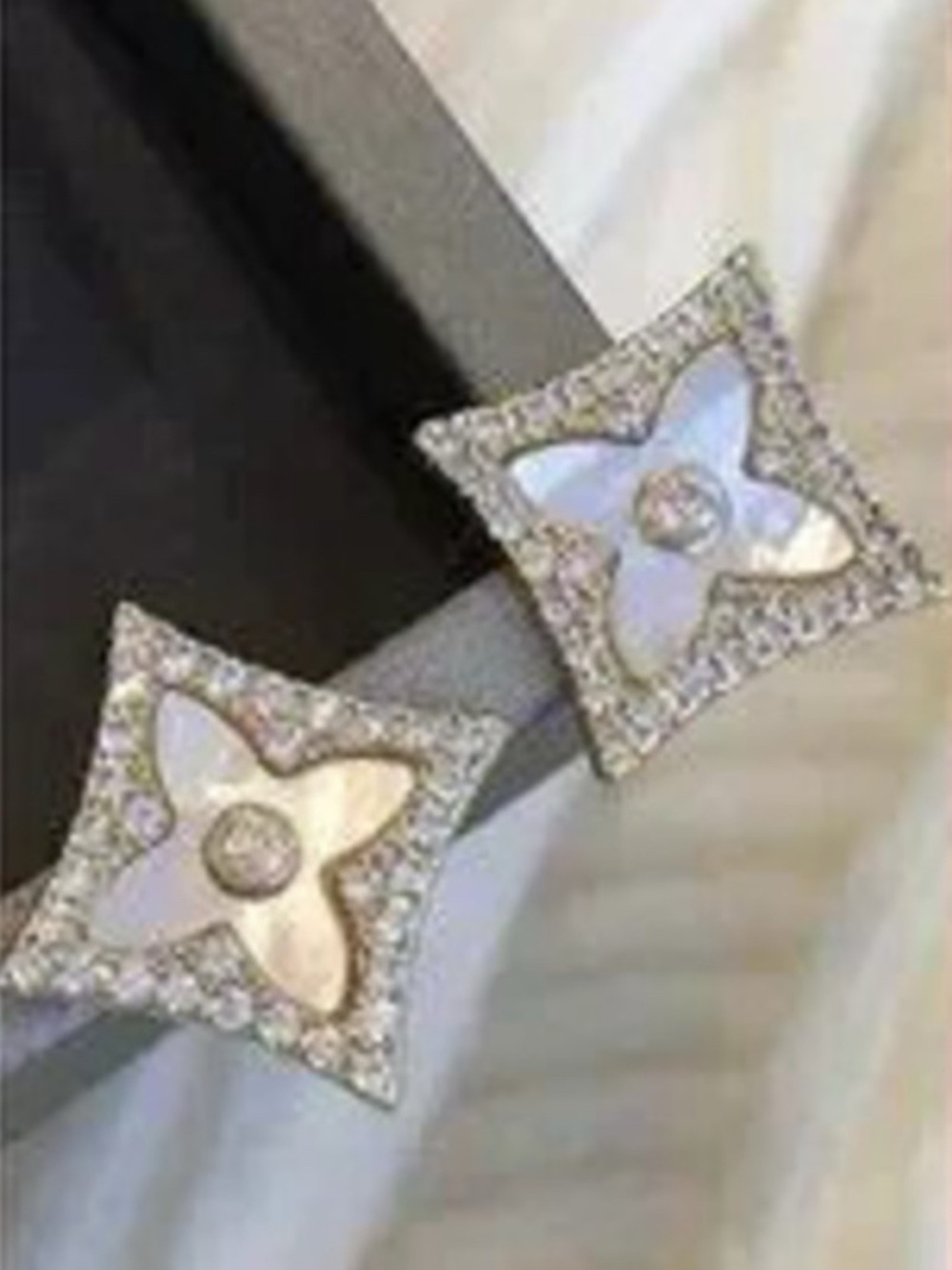 NEW! White and Crystal Quatrefoil Stud Earrings